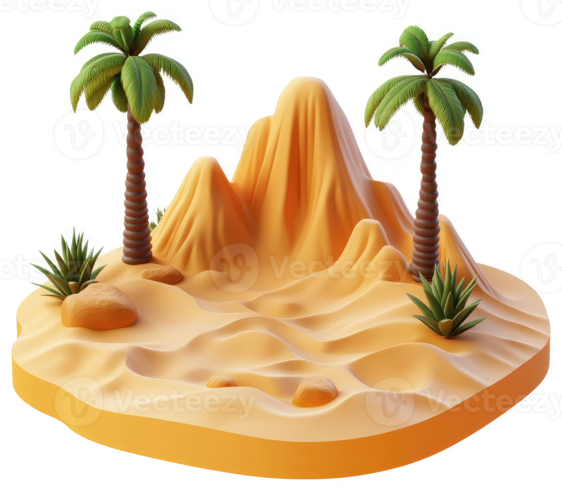 Desert island landscape with palm trees. png