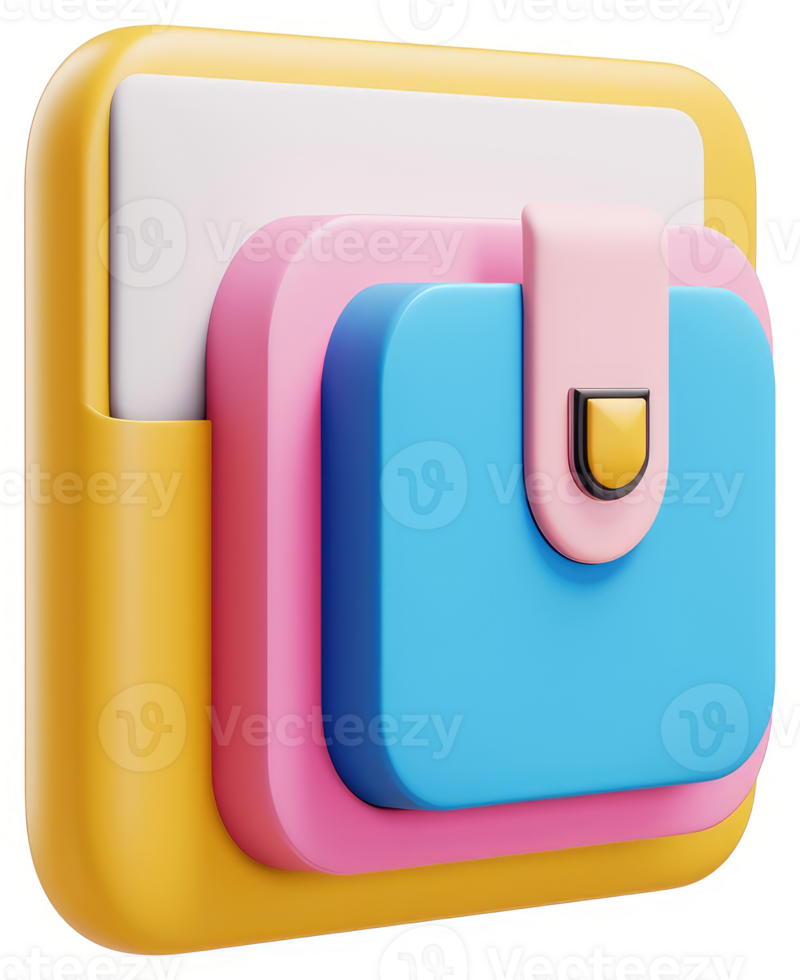 Colorful digital wallet icon, showcasing a layered design. png