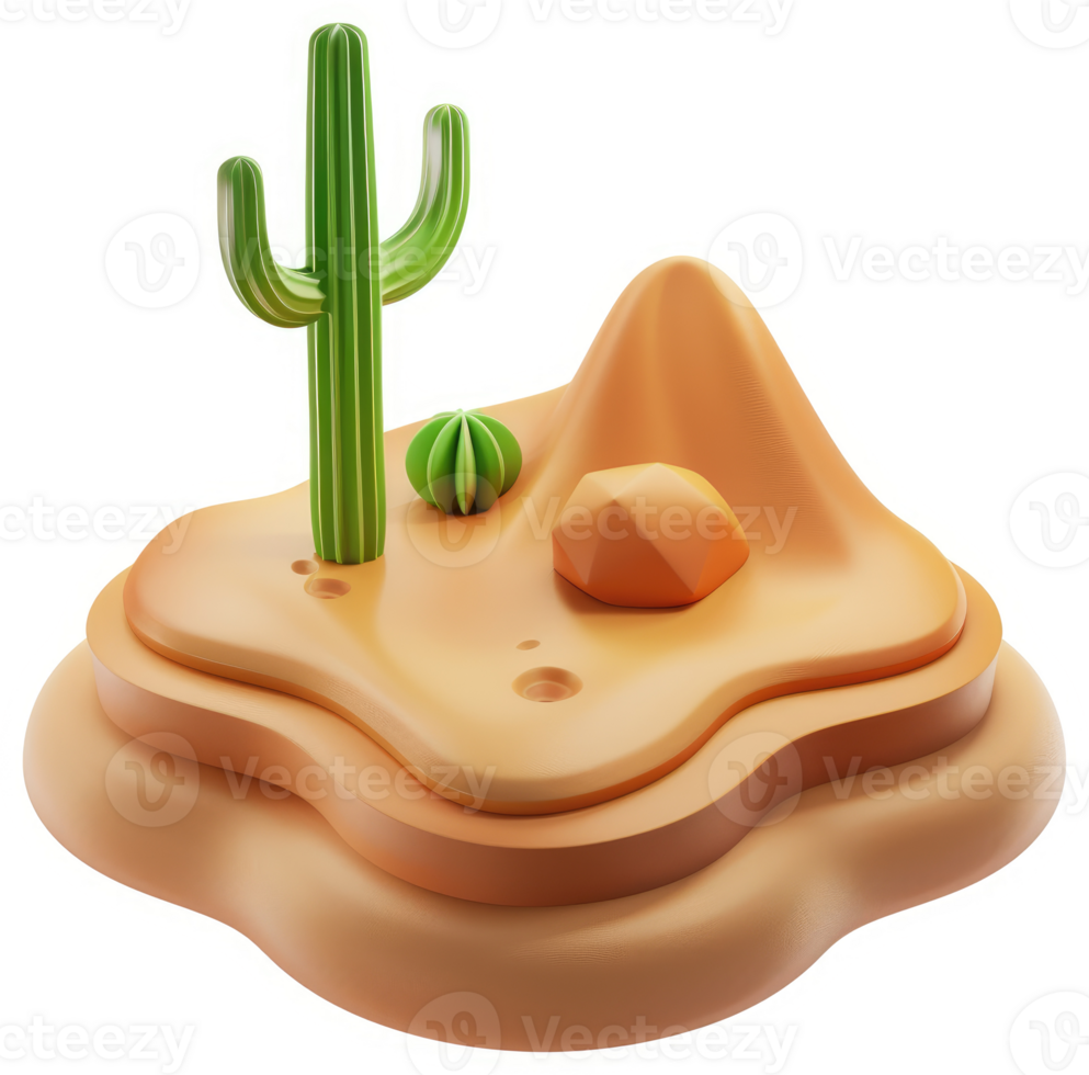 3d desert landscape with saguaro cactus. png