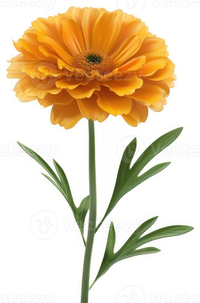 Vibrant orange flower with delicate green leaves. png