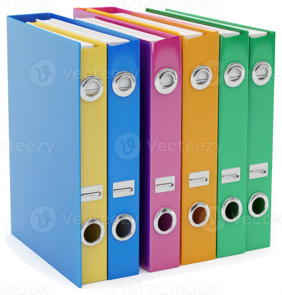 Multicolored file folders stacked neatly. png