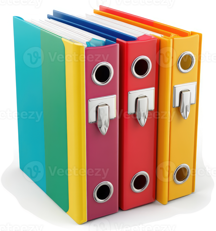 Colorful file folders stacked neatly on a white surface. png