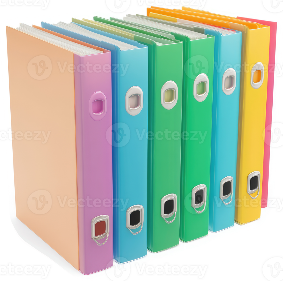 Colorful file folders arranged neatly in a stack. png