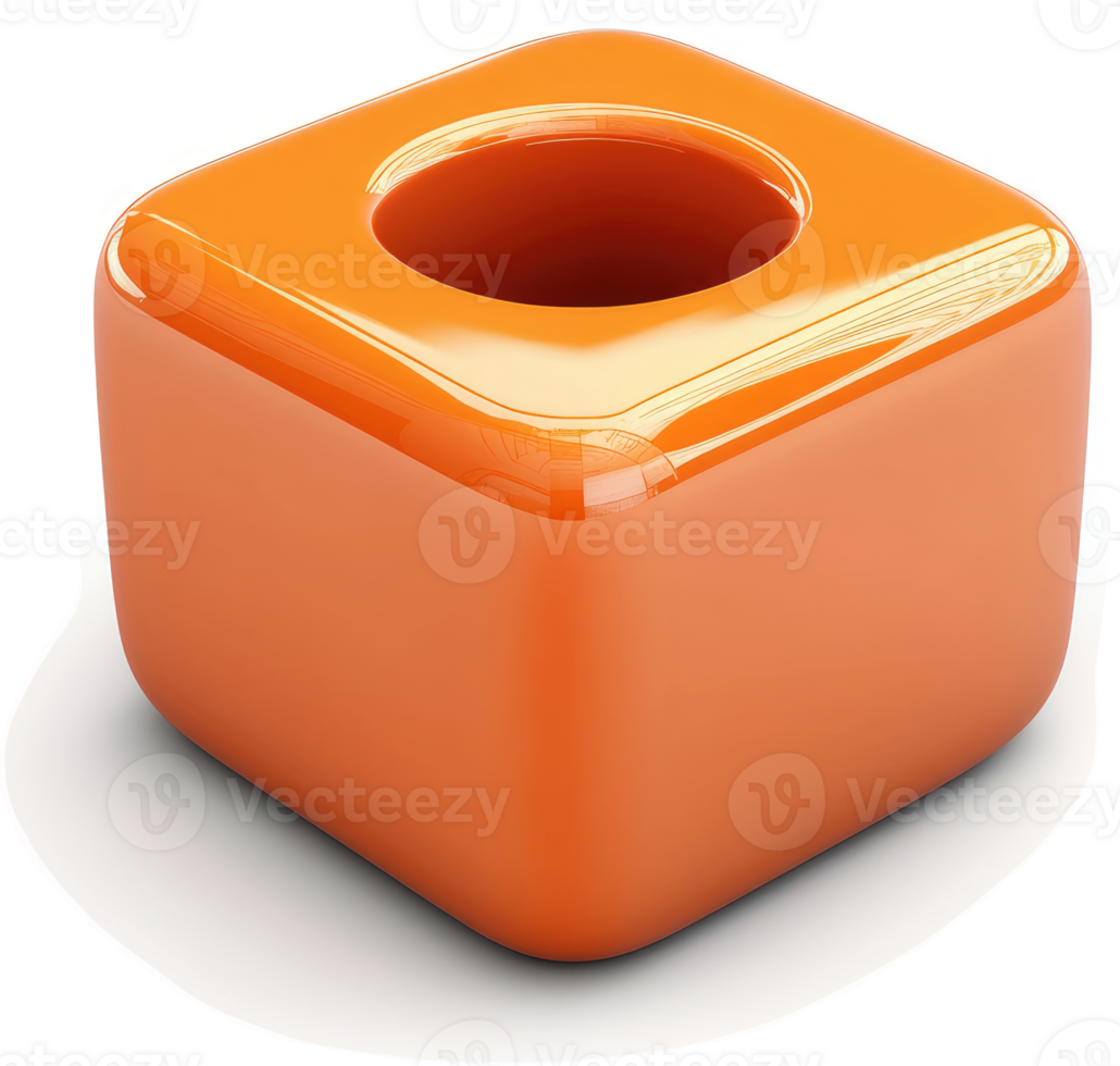 Glossy, orange cube-shaped container with a central hole. png