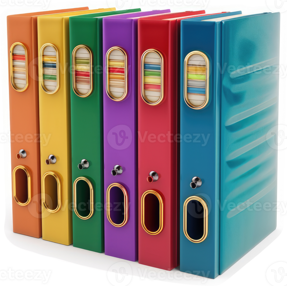 Colorful file folders neatly arranged in a stack. png