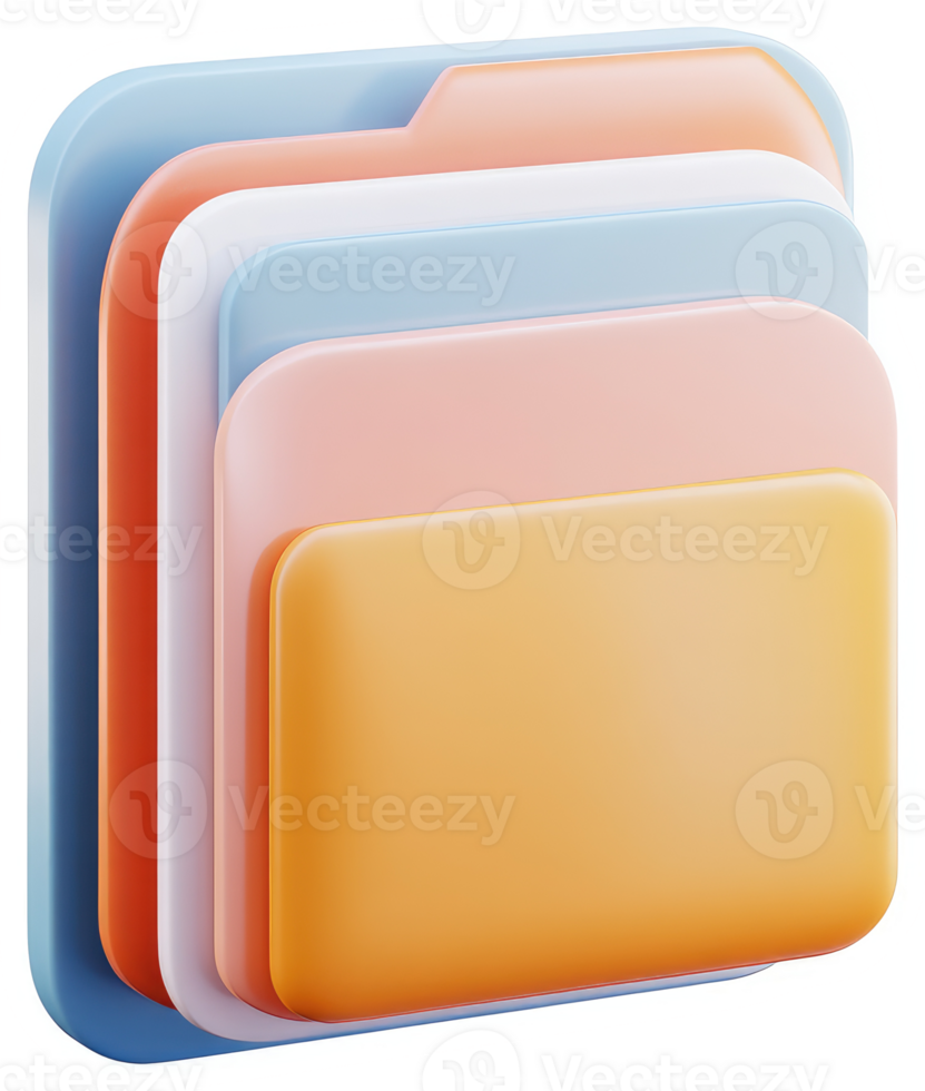 Stacked colorful folders, a digital file organization representation. png