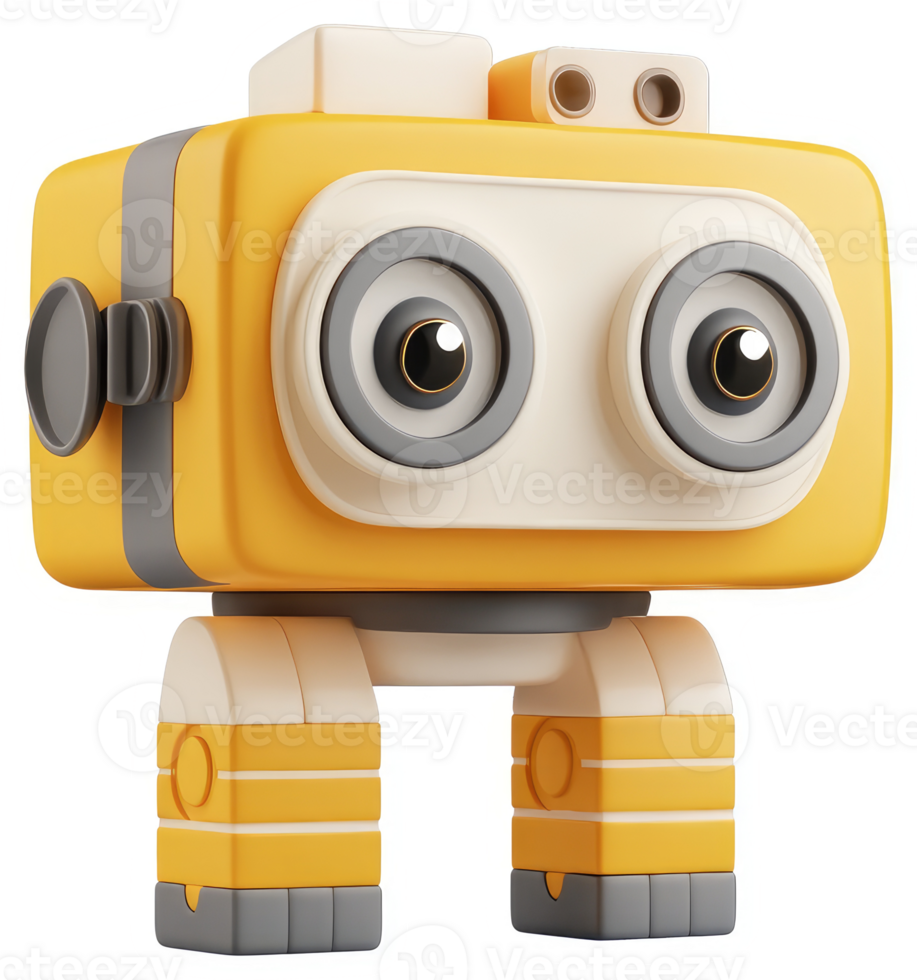 Cute, cartoonish yellow robot figurine. png