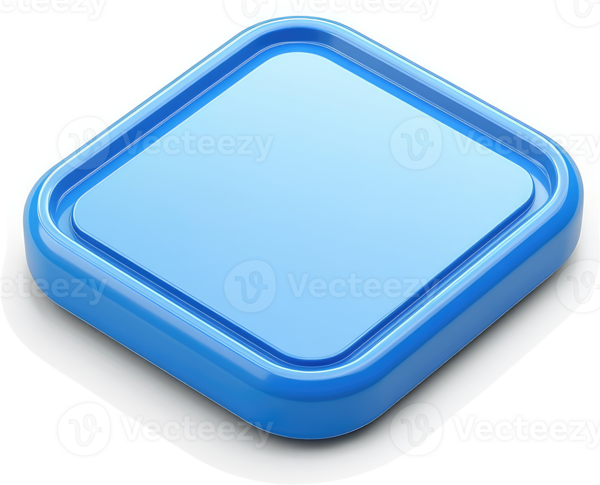 Glossy, square, blue button icon on a white background. png