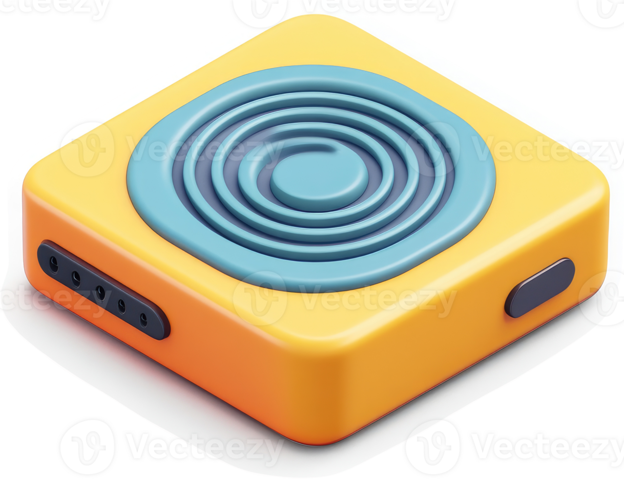 Colorful, square, futuristic audio device. png