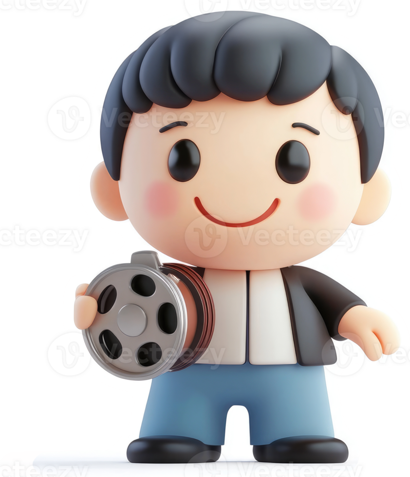 Cartoon character holding a film reel. png