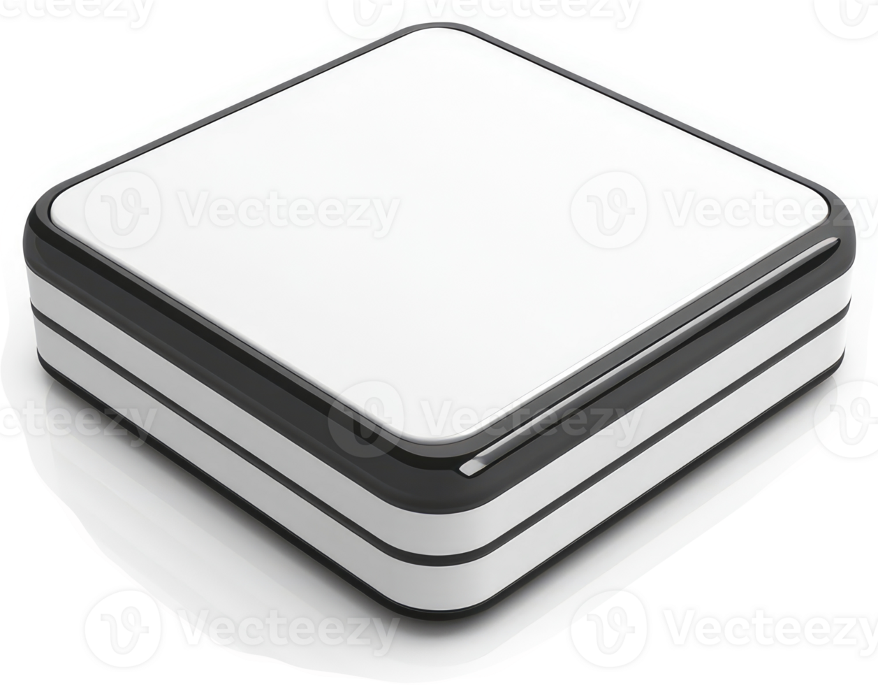 Square, white device with black accents, likely a portable media player. png