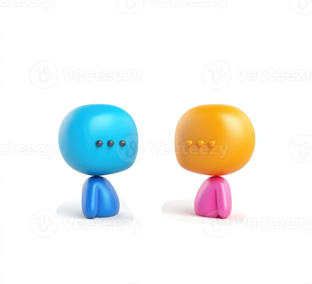 Two stylized figures, blue and orange, engaging in a silent conversation. png