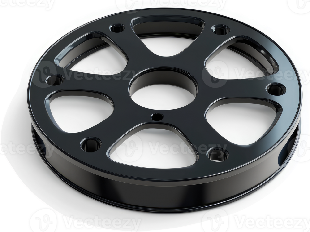 Circular, black metal disc with radiating spokes. png