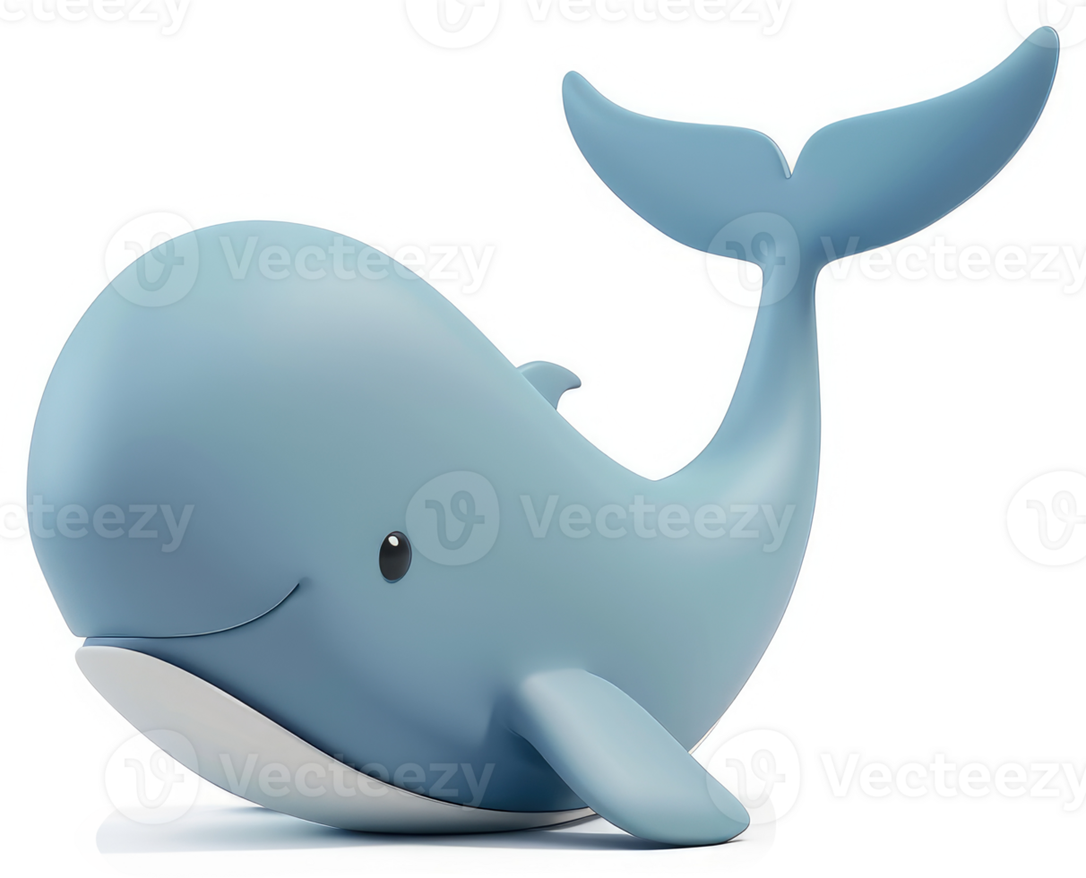 Cute cartoon whale illustration against a white background. png