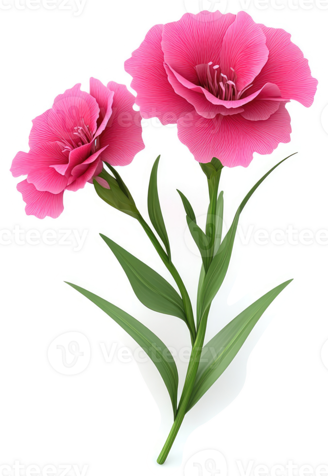 Two vibrant pink carnations on a stem. png