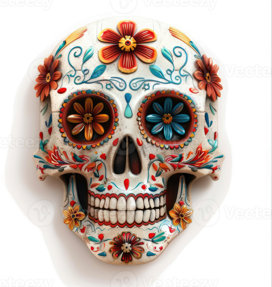 Vibrant floral skull design for day of the dead. png