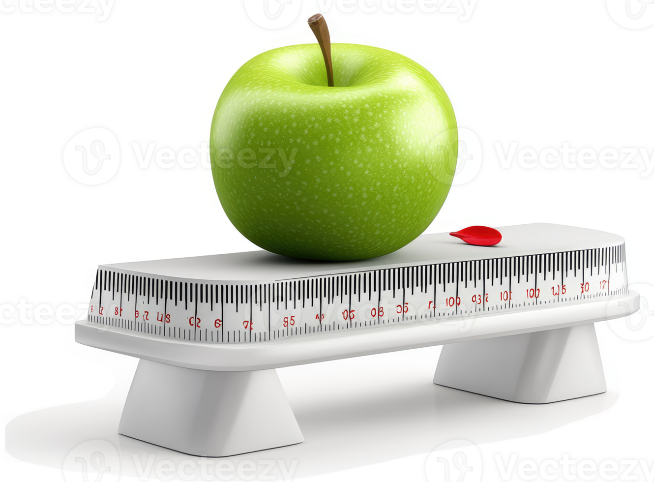Green apple balanced on a scale, signifying healthy eating. png
