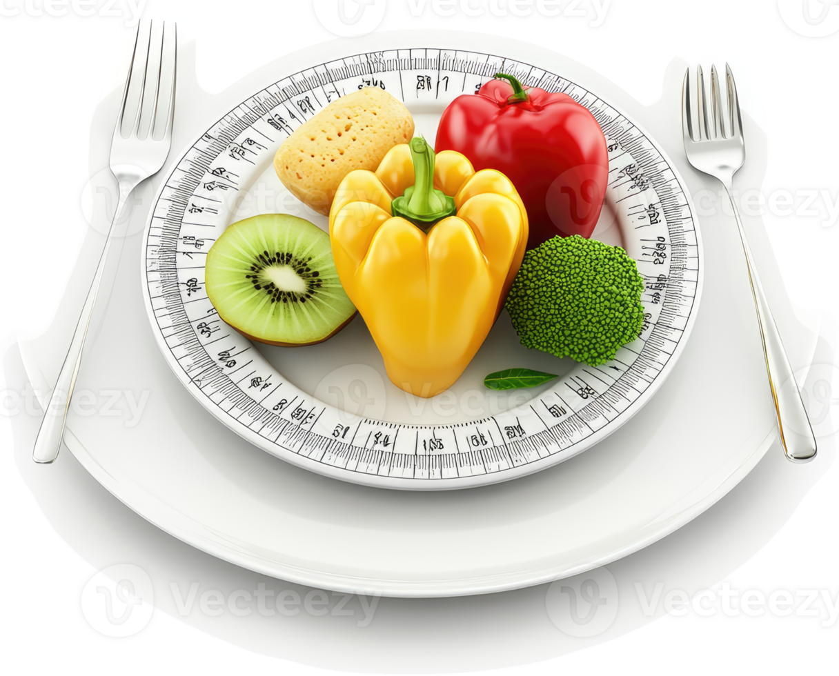 Balanced plate of healthy foods with portion control. png