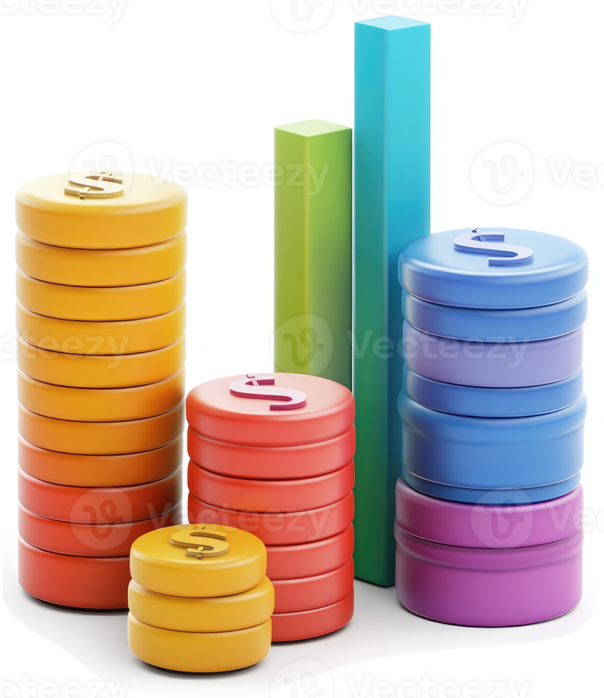 Colorful financial bar graph showcasing increasing monetary values. png