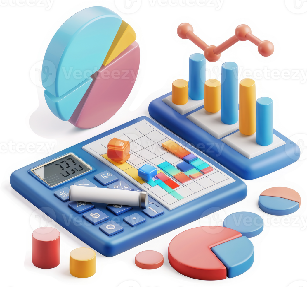 Colorful data visualization tools and financial instruments. png