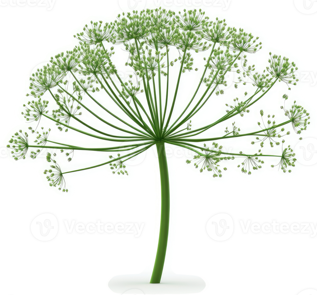 A detailed illustration of a dill plant's flower cluster. png