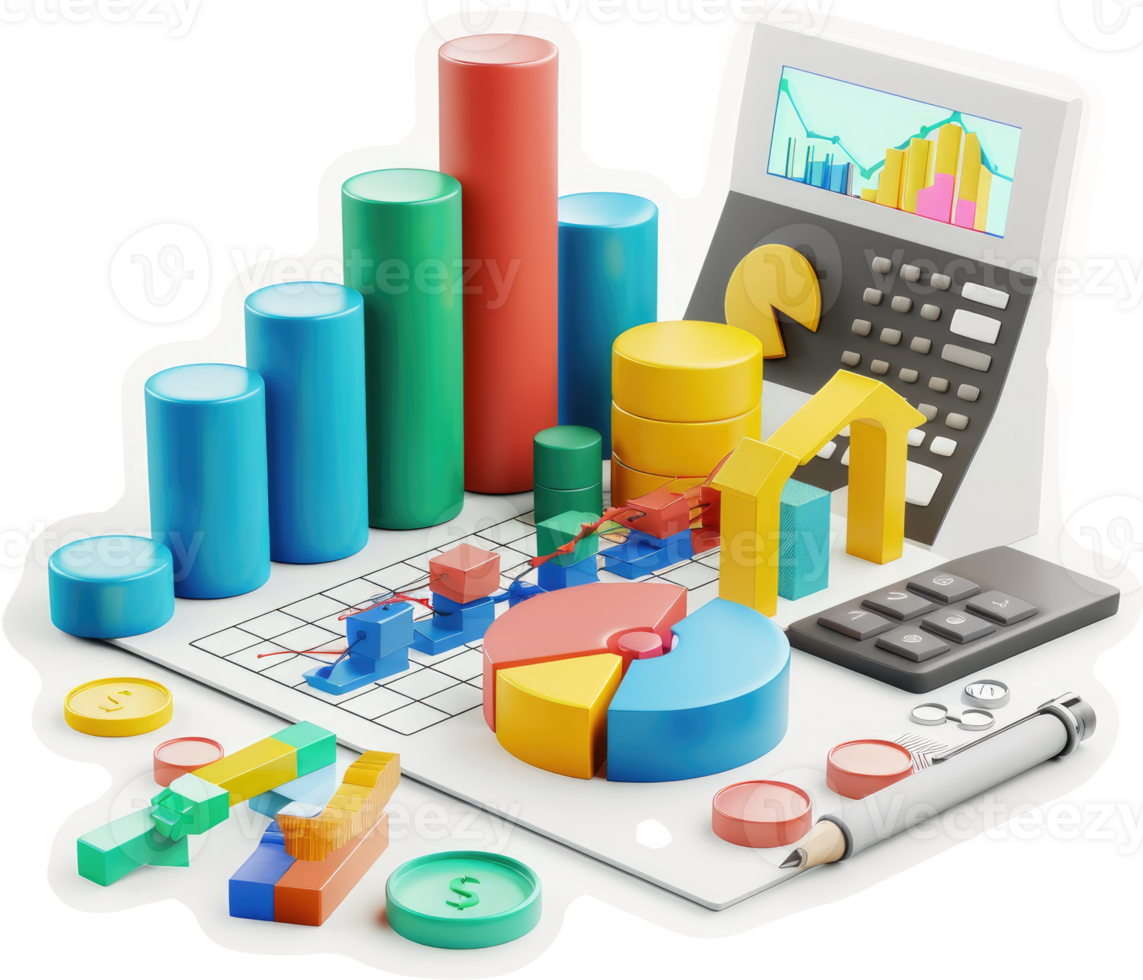 Colorful financial data visualization with charts, graphs, and tools. png