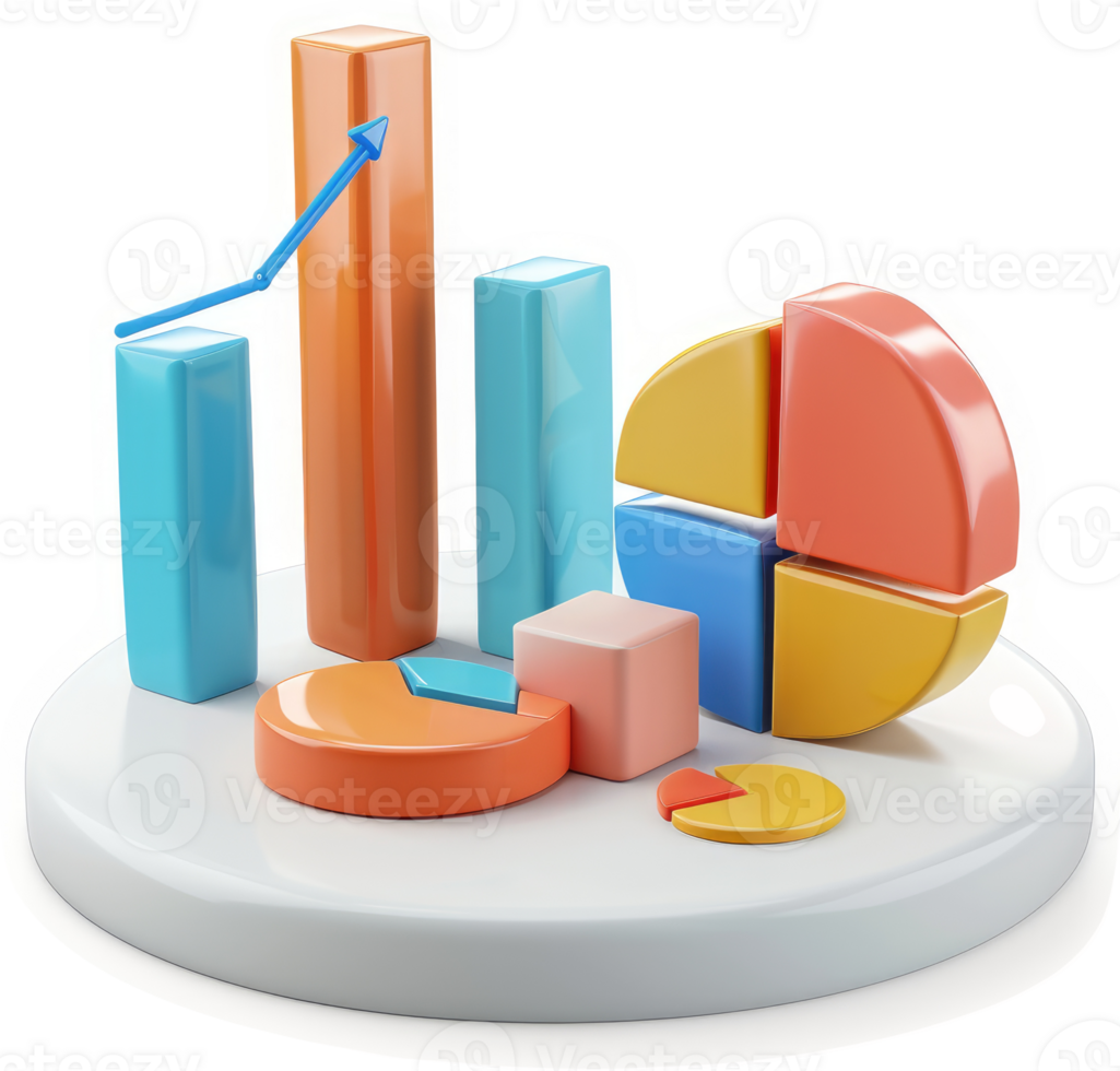 Colorful bar and pie charts illustrate data growth. png