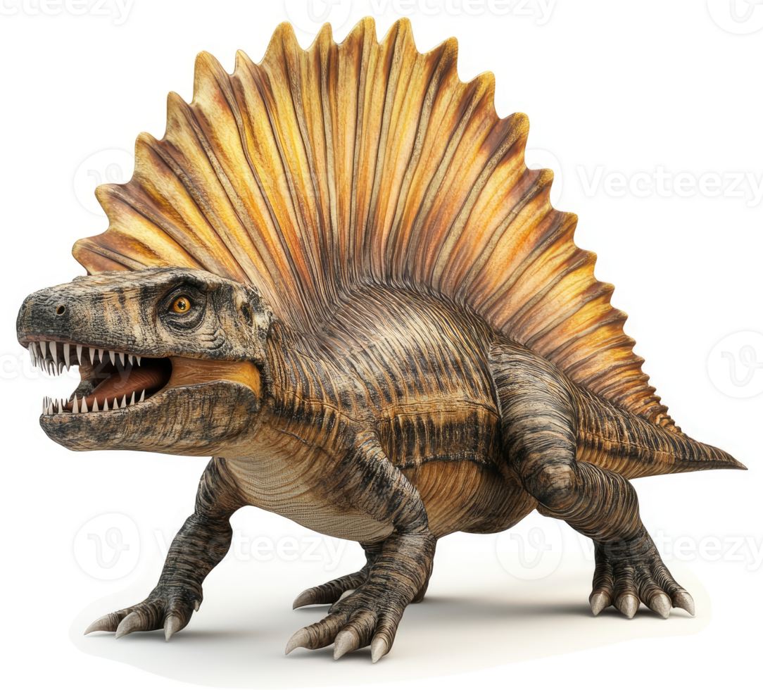 A spiky, prehistoric reptile, the spinosaurus, in a striking pose. png