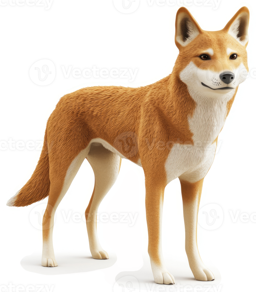 Digital illustration of a dingo standing alert. png