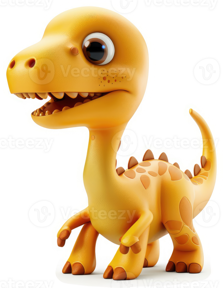 Cartoonish yellow dinosaur character, smiling. png