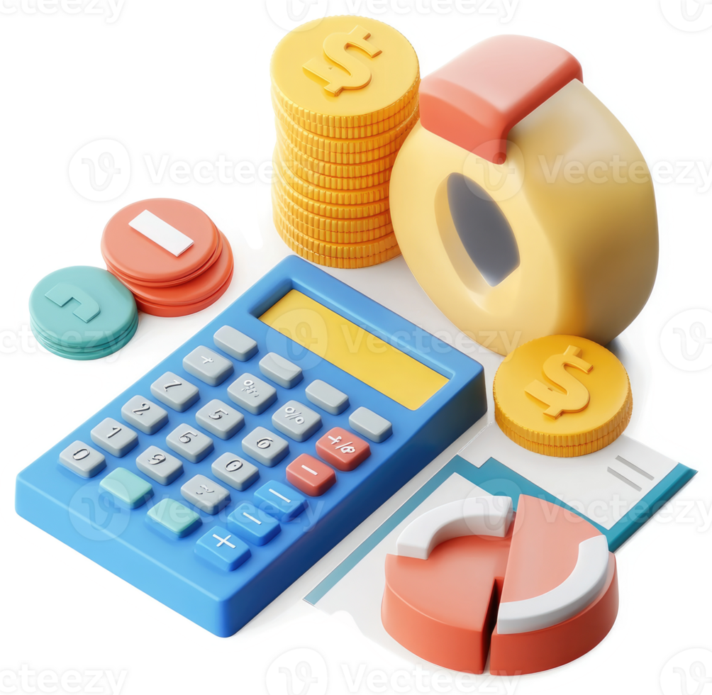 Colorful financial management tools and budget illustration. png