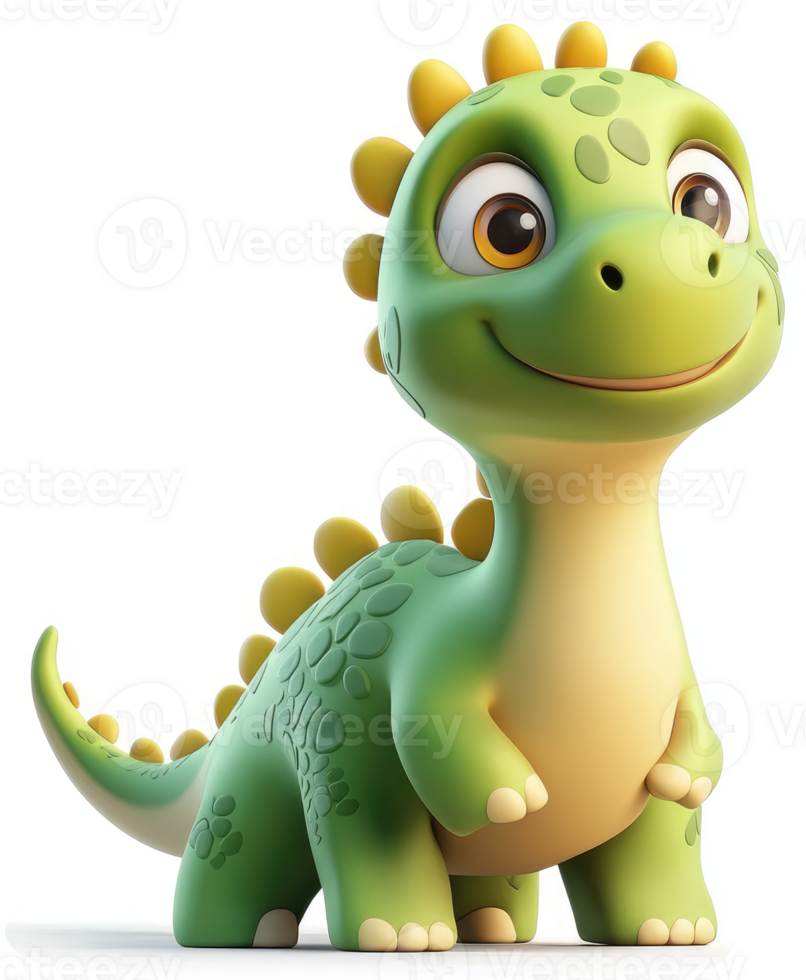 Smiling, cartoonish, green dinosaur character. png