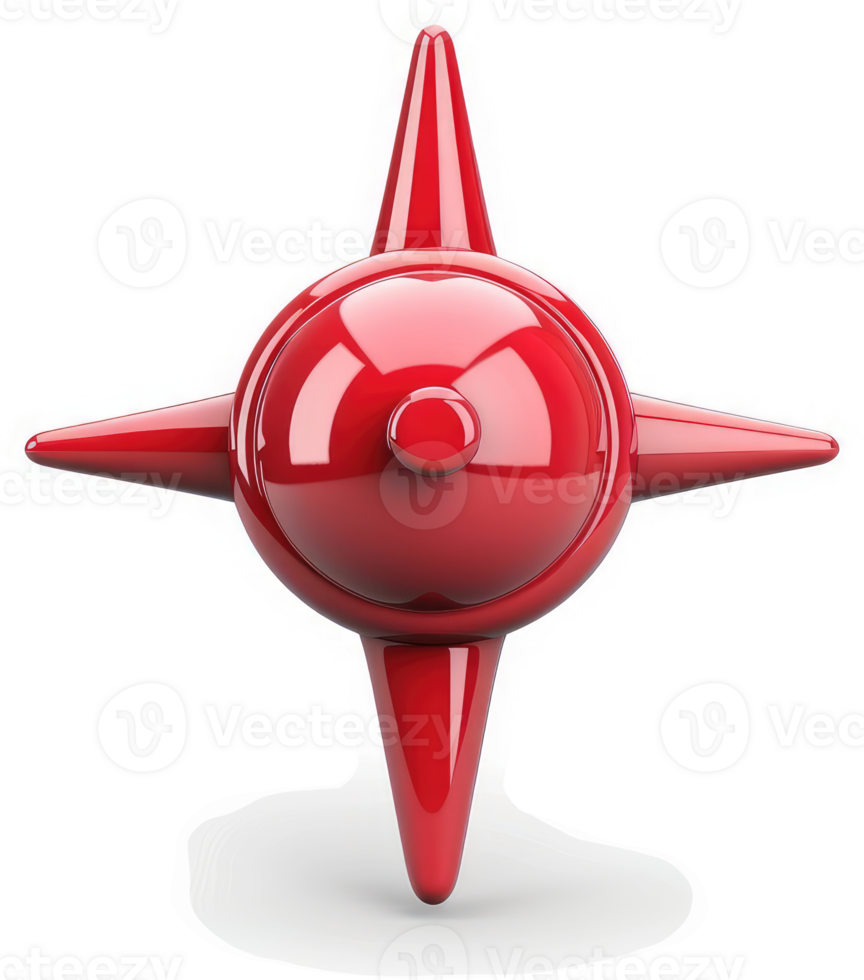 Red, glossy, star-shaped object with a domed center. png