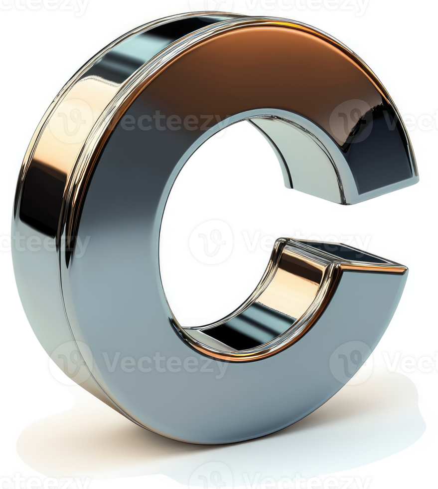 Metallic, stylized capital letter 'C' design. png