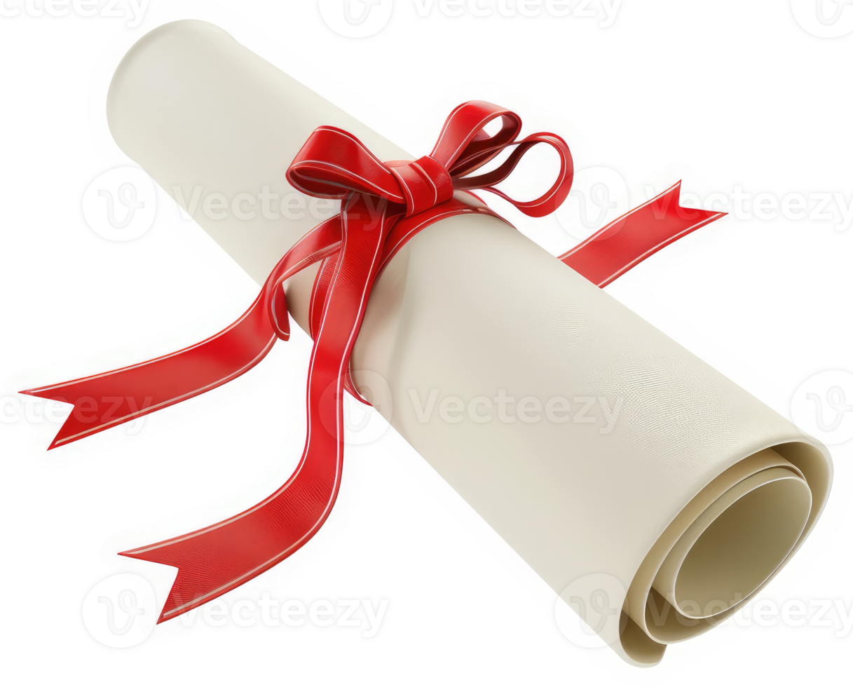 Rolled diploma adorned with a festive red ribbon. png