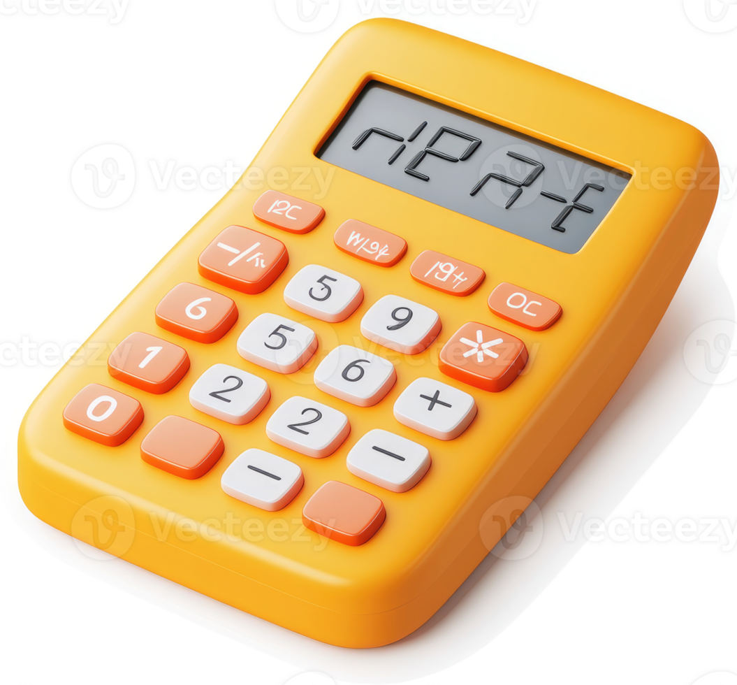 Bright yellow handheld calculator with numerical display. png