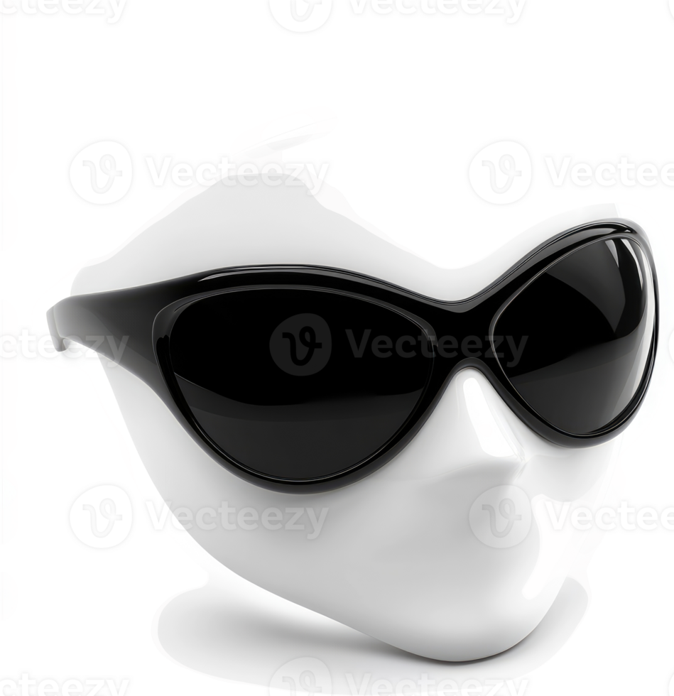 Stylish black sunglasses resting on a white mannequin head. png