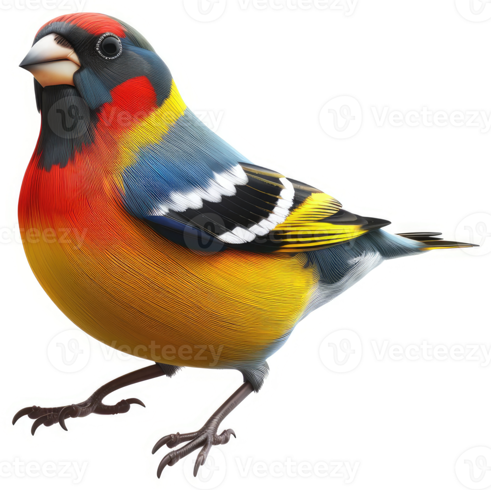 Vibrant colorful finch in profile view. png