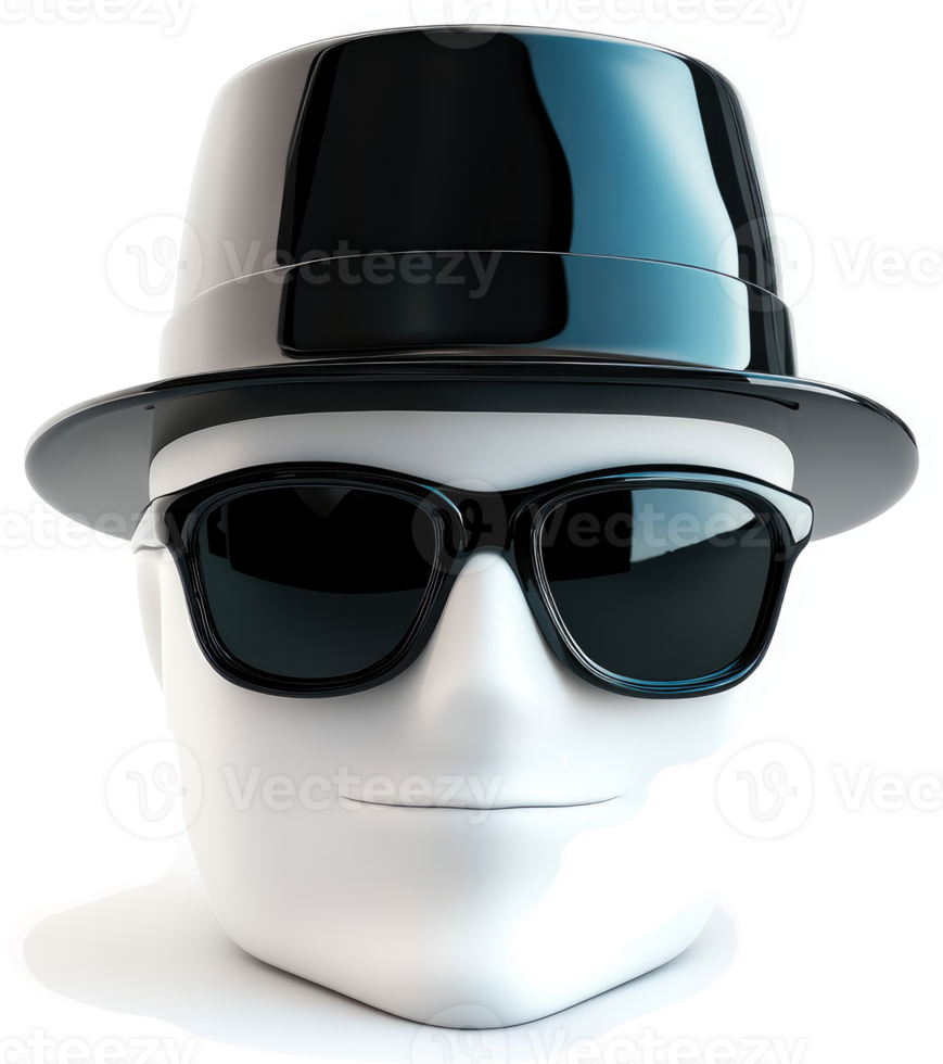 Stylish, anonymous head with sunglasses and hat. png