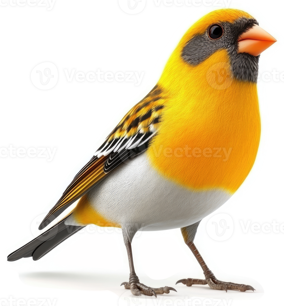 A vibrant yellow finch bird displays striking plumage. png