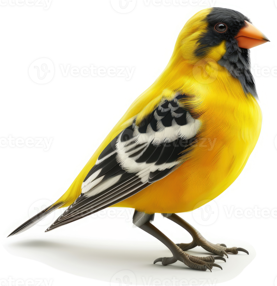 A vibrant yellow bird with black and white markings. png
