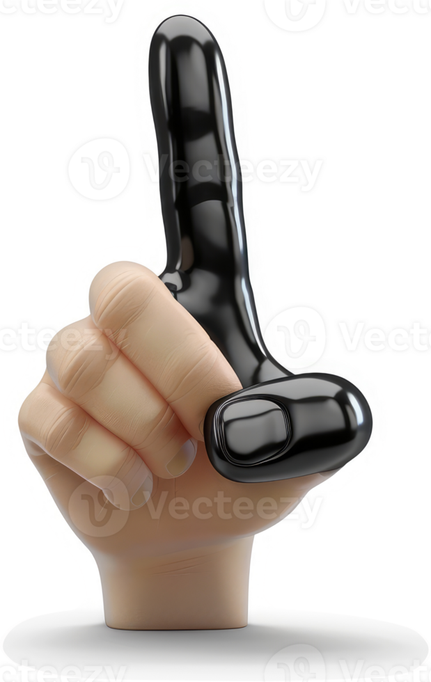 Glossy black index finger pointing upward on a light beige hand. png