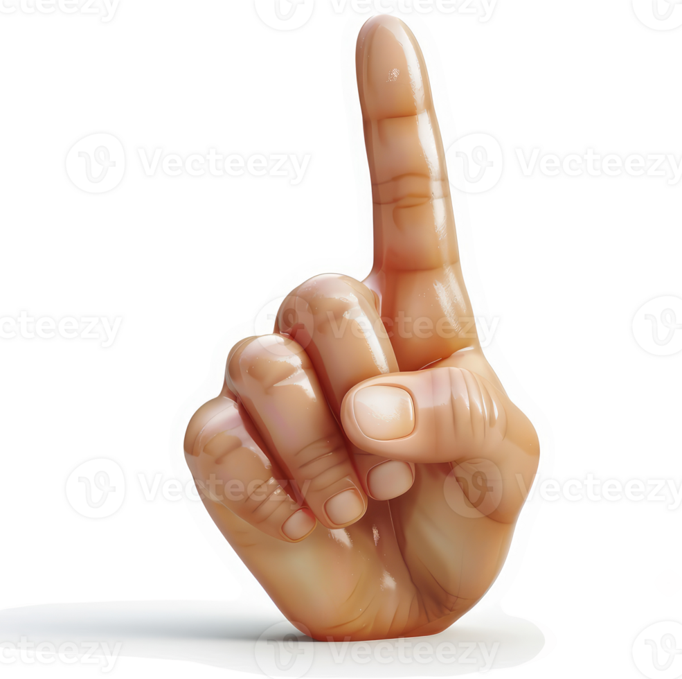Elevated index finger gesture against a stark background. png