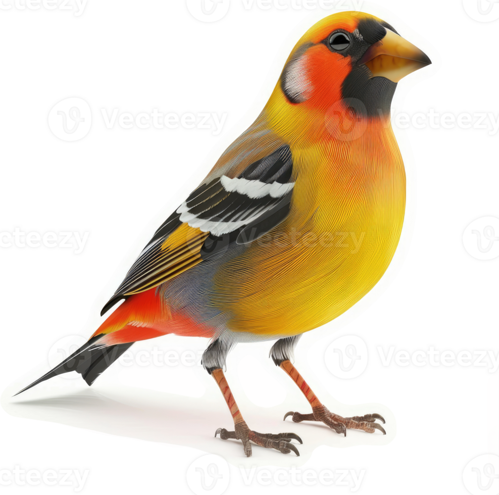 Vibrant yellow and red finch displays striking plumage. png