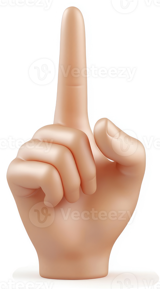 Elevated hand gesture of a single finger pointing upwards. png