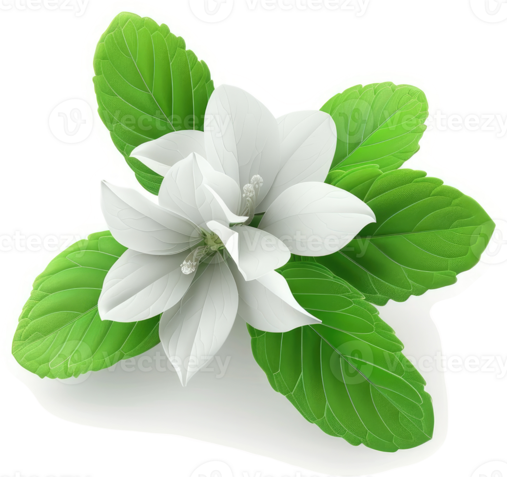 Vibrant white flowers with lush green leaves. png