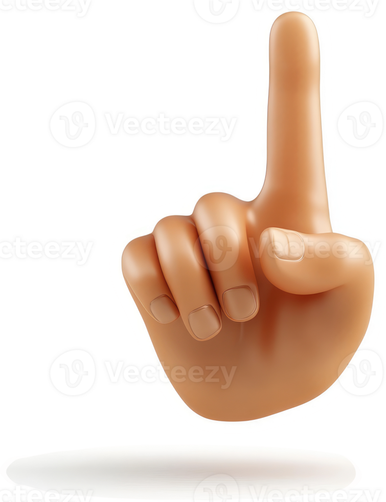 3D illustrated hand points upward. png