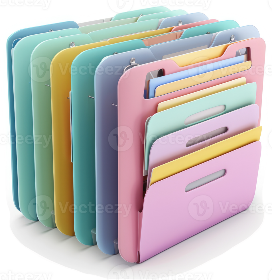 Multi-colored file organizer with multiple compartments. png