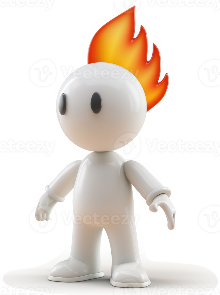 Animated character with fiery hair, stylized representation. png