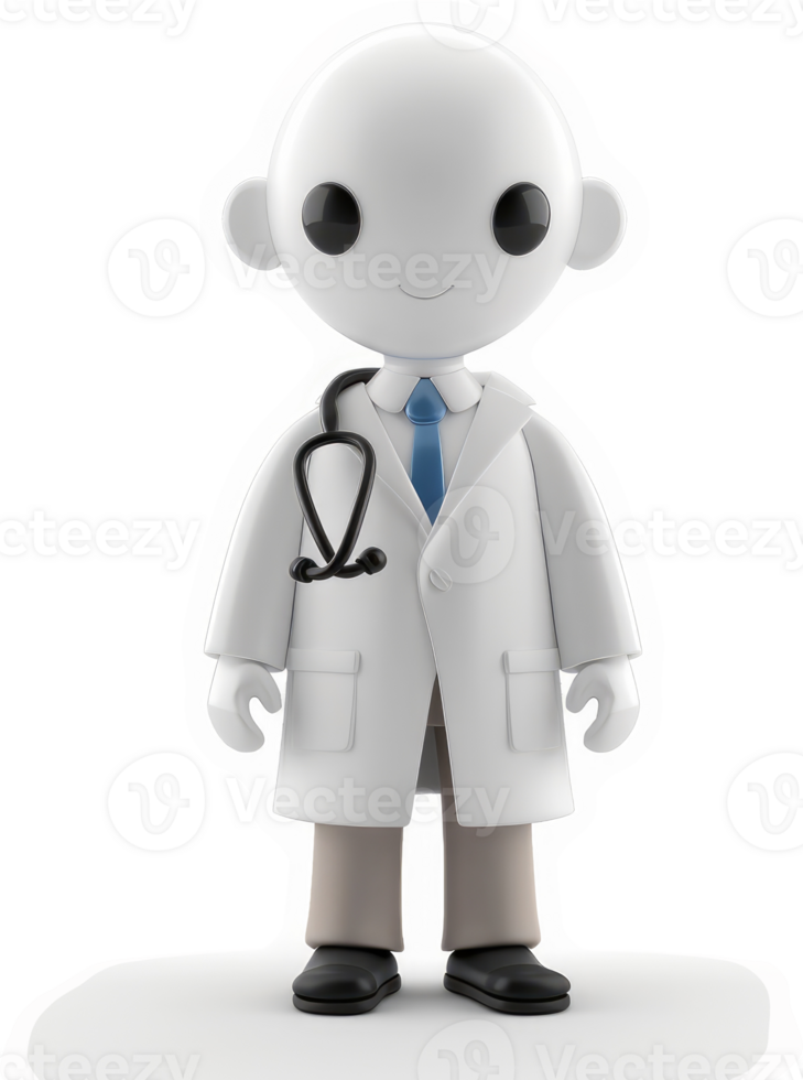 Smiling, stylized doctor figurine stands in a medical role. png